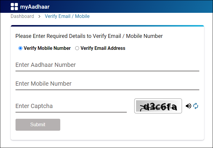 Verify aadhar linked mobile number