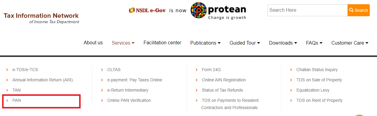 Update Pan Card NSDL e-Gov portal step 2