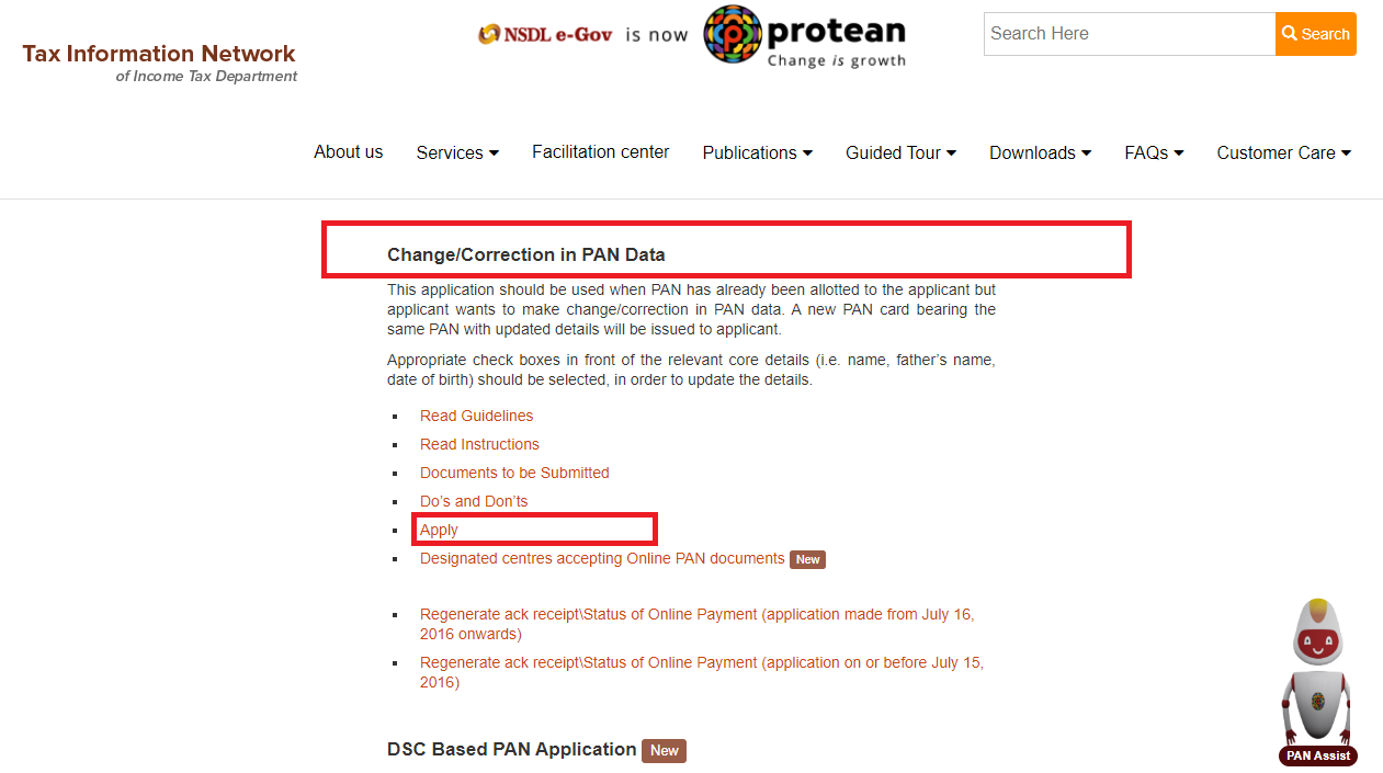 Update Pan Card NSDL e-Gov portal step 3