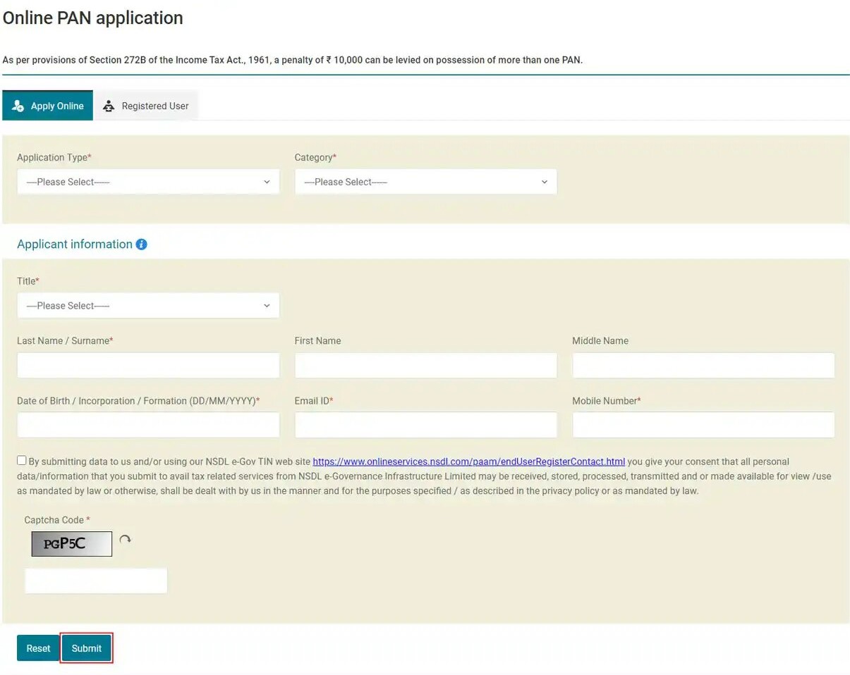 Update Pan Card NSDL e-Gov portal step 4