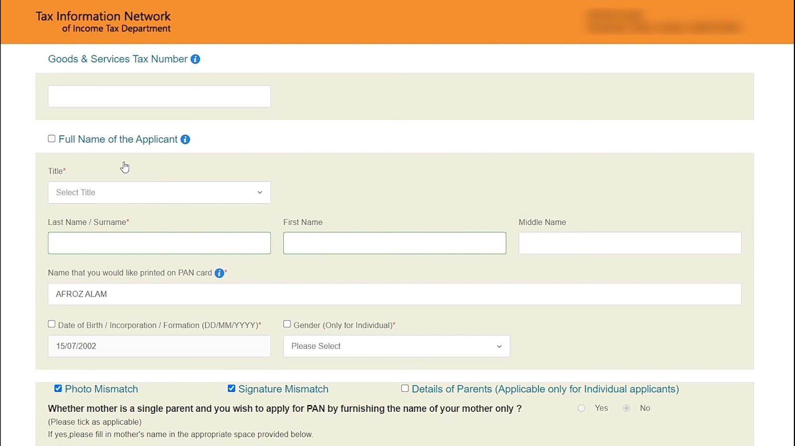 Update Pan Card NSDL e-Gov portal step 9